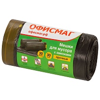Мешки для мусора 30 л, с завязками, черные, в рулоне 30 шт., ПНД, 10 мкм, 570х450 мм, Офисмаг, 601396 в Челябинске