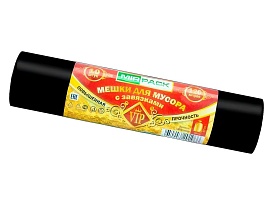 Мешки для мусора 120 л, с завязками, черные, в рулоне 10 шт., ПНД, 15 мкм, 800х750 мм, VIP, Z12010black в Челябинске