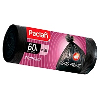 Мешки для мусора 60 л, черные, в рулоне 20 шт., ПНД, 7,4 мкм, 720х600 мм, PACLAN, 600820 в Челябинске