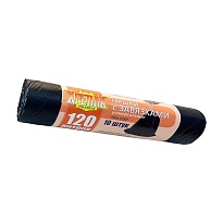 Мешки для мусора 120 л, с завязками, черные, в рулоне 10 шт., ПНД, 16 мкм, 1100х700 мм, Крепак, 4607075710320 в Челябинске