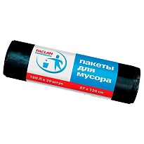 Мешки для мусора 160 л, черные, в рулоне 20 шт., ПВД, 30 мкм, 1200х870 мм, PACLAN Professional, 604082 в Челябинске