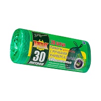 Мешки для мусора 30 л, биоразлагаемые, с ручками, черные, в рулоне 20 шт., ПНД, 11 мкм, 660х500 мм, Крепак, 4607075710030 в Челябинске