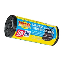 Мешки для мусора 30 л, черные, в рулоне 30 шт., ПНД, 9 мкм, 600х500 мм, Крепак, 4607075710108 в Челябинске