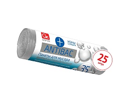 Мешки для мусора 35 л, серые, в рулоне 25 шт., ПНД, 9 мкм, 560х530 мм, GRIFON ANTIBAC, 101-128 в Челябинске