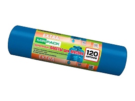 Мешки для мусора 120 л, синие, в рулоне 10 шт., ПНД, 14 мкм, 1100х700 мм, EXTRA, ex1201802 в Челябинске