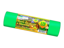 Мешки для мусора 120 л, с завязками, зеленые, в рулоне 10 шт., ПНД, 15 мкм, 800х750 мм, VIP, Z12010green в Челябинске