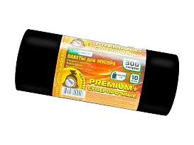 Мешки для мусора 300 л, черные, в рулоне 10 шт., ПВД 70 мкм, 1400х1000 мм, PREMIUM+, 30010160 в Челябинске
