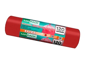 Мешки для мусора 120 л, красные, в рулоне 10 шт., ПНД, 14 мкм, 1100х700 мм, EXTRA, ex1201805 в Челябинске