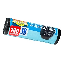 Мешки для мусора 180 л, с ушками, черные, в рулоне 10 шт., ПНД, 20 мкм, 1150х800 мм, Крепак, 4607075710498 в Челябинске