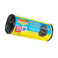 Мешки для мусора 120 л, черные, в рулоне 20 шт., ПНД, 15 мкм, 1100х700 мм, Крепак, 4607075710207 в Челябинске