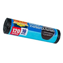 Мешки для мусора 120 л, с ушками, черные, в рулоне 10 шт., ПНД, 15 мкм, 1100х700 мм, Крепак, 4607075710474 в Челябинске