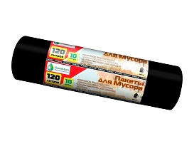 Мешки для мусора 120 л, черные, в рулоне 10 шт., ПНД, 12 мкм, 1100х700 мм, MIRPACK Classik, 1201011 в Челябинске