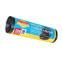 Мешки для мусора 120 л, черные, в рулоне 10 шт., ПНД, 15 мкм, 1100х700 мм, Крепак, 4607075710214 в Челябинске
