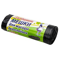 Мешки для мусора 160 л, черные, в рулоне 10 шт., ПВД, 23 мкм, 1200х900 мм, Любаша, 607681 в Челябинске