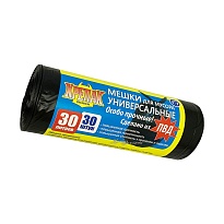Мешки для мусора 30 л, черные, в рулоне 30 шт., ПНД, 35 мкм, 600х500 мм, Крепак, 4607075710788 в Челябинске