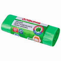 Мешки для мусора 60 л, зеленые, в рулоне 20 шт., ПНД, 10 мкм, 680х580 мм, LAIMA, 606704 в Челябинске