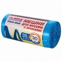 Мешки для мусора 35 л, с ручками, синие, в рулоне 30 шт., ПНД, 9 мкм, 540х500 мм, LAIMA ULTRA, 607683 в Челябинске