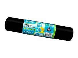 Мешки для мусора 240 л, черные, в рулоне 10 шт., ПВД 80 мкм, 1300х930 мм, EXPORT, exp 24010167 в Челябинске