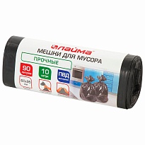 Мешки для мусора 90 л, черные, в рулоне 10 шт., ПВД, 25 мкм, 950х600 мм, LAIMA, 605332 в Челябинске