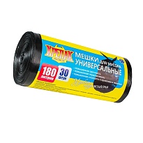 Мешки для мусора 180 л, черные, в рулоне 30 шт., ПНД, 20 мкм, 1150х800 мм, Крепак, 4607075710139 в Челябинске