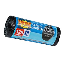 Мешки для мусора 120 л, с ушками, черные, в рулоне 20 шт., ПНД, 15 мкм, 1100х700 мм, Крепак, 4607075710368 в Челябинске