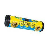Мешки для мусора 120 л, с ушками, черные, в рулоне 10 шт., ПНД, 13 мкм, 1050х680 мм, Крепакоф, 4607075710252 в Челябинске