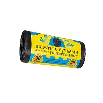 Мешки для мусора 30 л, с ручками, черные, в рулоне 30 шт., ПНД, 9 мкм, 620х480 мм, Крепакоф, 4607075710665 в Челябинске