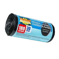 Мешки для мусора 180 л, с ушками, черные, в рулоне 30 шт., ПНД, 20 мкм, 1150х800 мм, Крепак, 4607075710399 в Челябинске