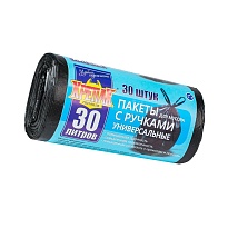 Мешки для мусора 30 л, с ручками, черные, в рулоне 30 шт., ПНД, 11 мкм, 660х500 мм, Крепак, 4607075710283 в Челябинске