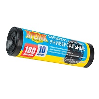 Мешки для мусора 180 л, черные, в рулоне 10 шт., ПНД, 20 мкм, 1150х800 мм, Крепак, 4607075710481 в Челябинске