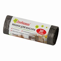 Мешки для мусора 30 л, черные, в рулоне 20 шт., ПНД, 5 мкм, 550х470 мм, Любаша эконом, 605329 в Челябинске