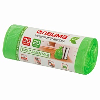 Мешки для мусора 30 л, биоразлагаемые, зеленые, в рулоне 20 шт., ПНД, 10 мкм, 600х500 мм, LAIMA, 601400 в Челябинске
