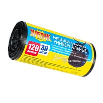 Мешки для мусора 120 л, черные, в рулоне 30 шт., ПНД, 15 мкм, 1100х700 мм, Крепак, 4607075710122 в Челябинске