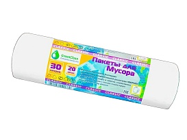 Мешки для мусора 30 л, белые, в рулоне 20 шт., ПНД, 7 мкм, 600х500 мм, MIRPACK Classik, 302042 в Челябинске