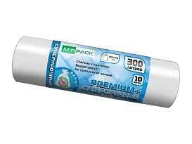 Мешки для мусора 300 л, белые, в рулоне 10 шт., ПВД 70 мкм, 1400х1000 мм, PREMIUM+, 300101602 в Челябинске