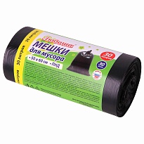 Мешки для мусора 30 л, черные, в рулоне 30 шт., ПНД, 10 мкм, 600х500 мм, Любаша, 608090 в Челябинске