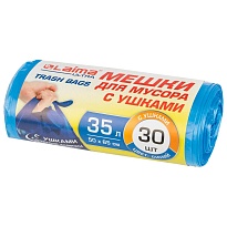 Мешки для мусора 35 л, с ушками, синие, в рулоне 30 шт., ПНД, 11 мкм, 650х500 мм, LAIMA ULTRA, 607684 в Челябинске