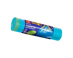 Мешки для мусора 120 л, с завязками, голубые, в рулоне 10 шт., ПНД, 18 мкм, 1100х700 мм, GRIFON, 101-065 в Челябинске