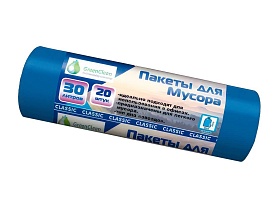 Мешки для мусора 30 л, синие, в рулоне 20 шт., ПНД, 7 мкм, 600х500 мм, MIRPACK Classik, 302041 в Челябинске
