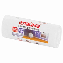 Мешки для мусора 60 л, белые, в рулоне 20 шт., ПНД, 7 мкм, 680х580 мм, LAIMA, 605539 в Челябинске