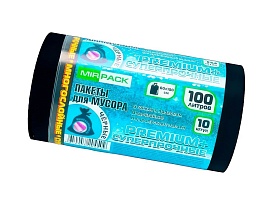 Мешки для мусора 100 л, черные, в рулоне 10 шт., ПВД, 70 мкм, 1000х600 мм, PREMIUM+, 1001076 в Челябинске