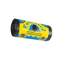 Мешки для мусора 30 л, с ушками, черные, в рулоне 30 шт., ПНД, 8 мкм, 580х460 мм, Крепакоф, 4607075710238 в Челябинске
