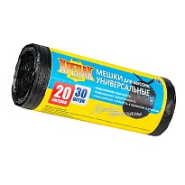 Мешки для мусора 20 л, черные, в рулоне 30 шт., ПНД, 10 мкм, 550х440 мм, Крепак, 4607075710092 в Челябинске