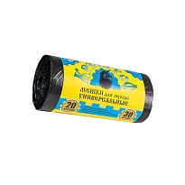 Мешки для мусора 20 л, с ушками, черные, в рулоне 30 шт., ПНД, 10 мкм, 550х440 мм, Крепакоф, 4607075710221 в Челябинске